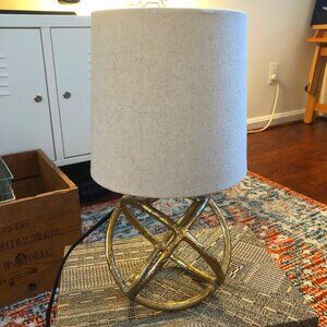 West Elm Table Lamp - Gold Base - Linen Shade - 8"Dia X 15"H